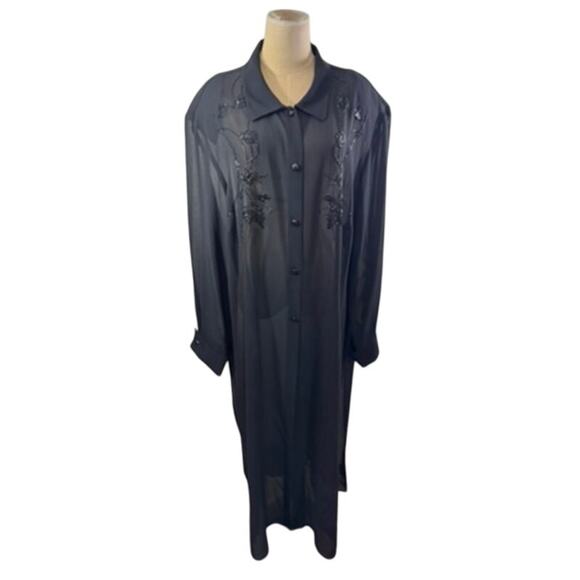 "STUDIO 1" Long Black Sheer Button Down Cover Up SZ  26W Dark Fairy Goth Grandma - Picture 1 of 11